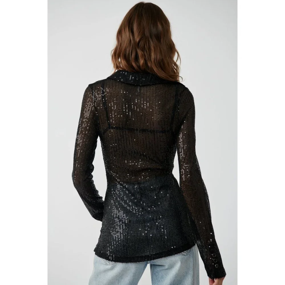 🎉LAST CHANCE🎉 FREE PEOPLE Sequin Shirtee / Black - Picture 3 of 6